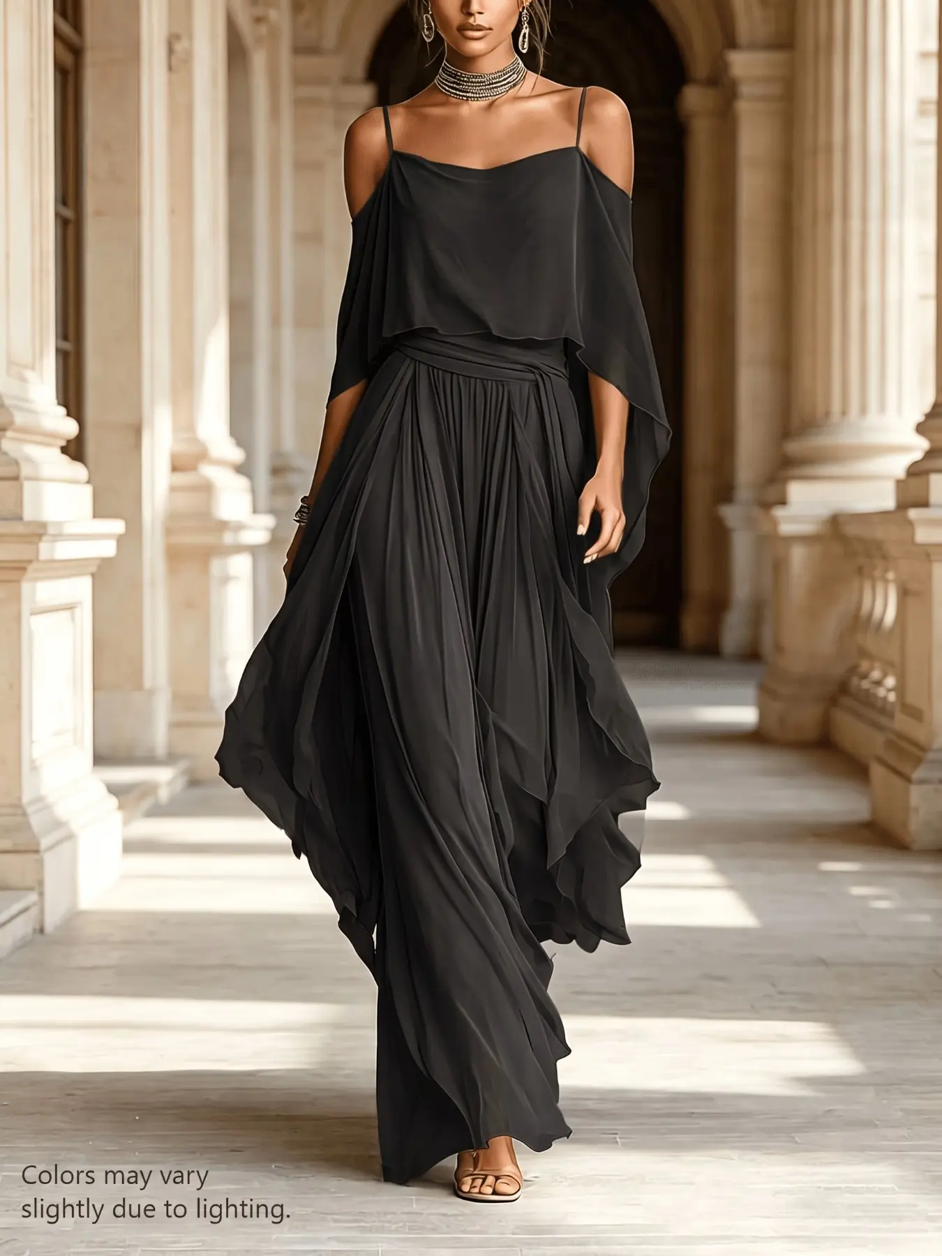 Elegant Strapless Chiffon Dress for Women, Fairy Style Evening Gown, Lightweight and Chic, Perfect for Special Occasions, Elegant Sleeveless Gown