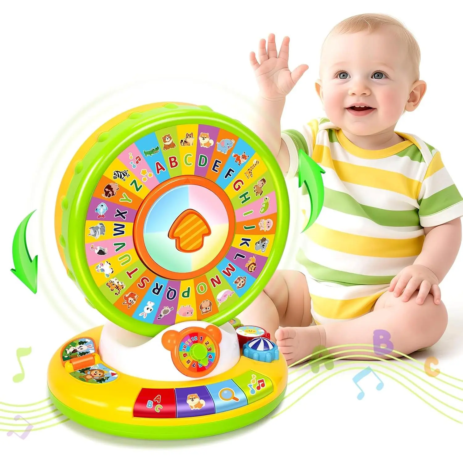 Unisex Spin & Sing Alphabet Wheel Baby Musical Learning Toy - 12-18 Months, 1-2 Years Toddler Sound Toy with Lights & Animal Sounds, Interactive Game Christmas Birthday Gift