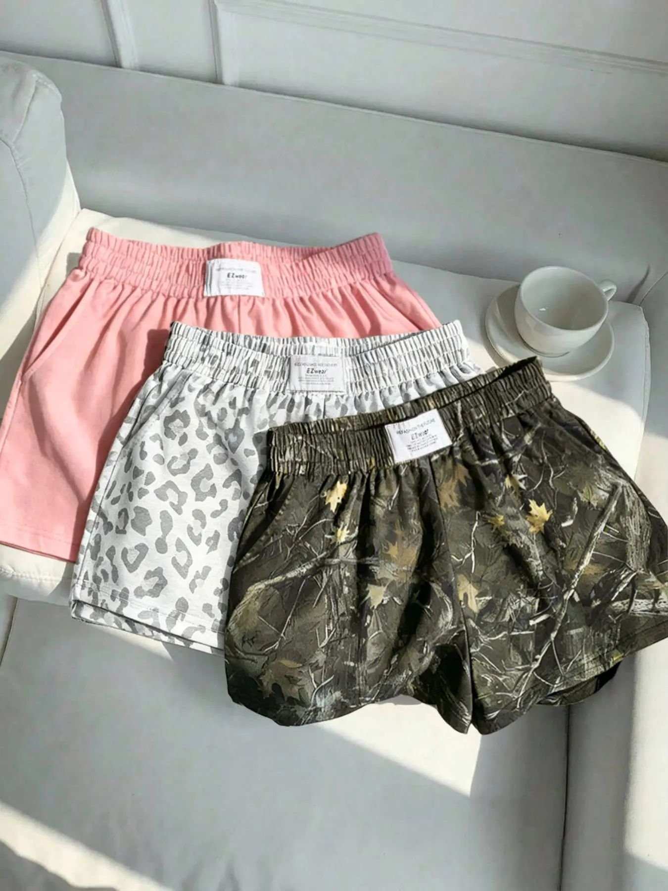 3 pieces, women's Y2K American retro leopard print+dead branch camouflage print+solid color loose casual sports American Style Comfy Summer Shorts, side pocket design, summer daily commuting home dating travel outfit, casual streetwear bottoms