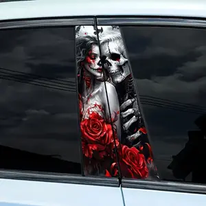 2pcs Couple Special Cartoon Skeleton And Girl Theme Vinyl Car Stickers - Self-Adhesive Waterproof Anti-Scratch B-Pillar Stickers, Suitable for Any Smooth Surface Laptops Water Bottles Vehicles Paint Windows Walls Cups Toolboxes Guitars Scooters Boat