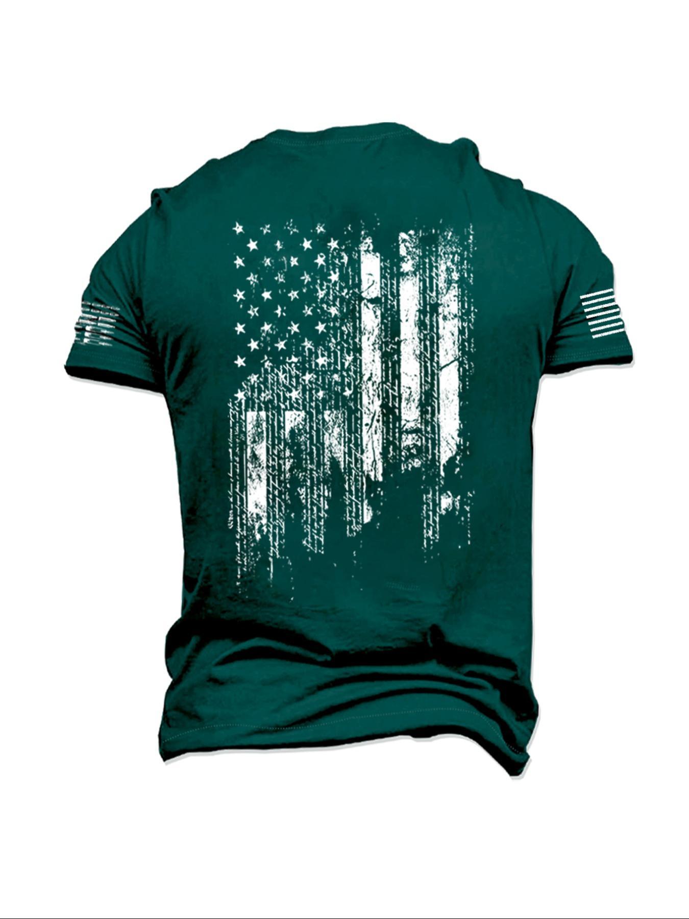 Men's American Flag Print Round Neck Tee, Regular Fit Casual Short Sleeve Crew Neck T-Shirt for Summer, Fashion Men's Top for Daily Wear