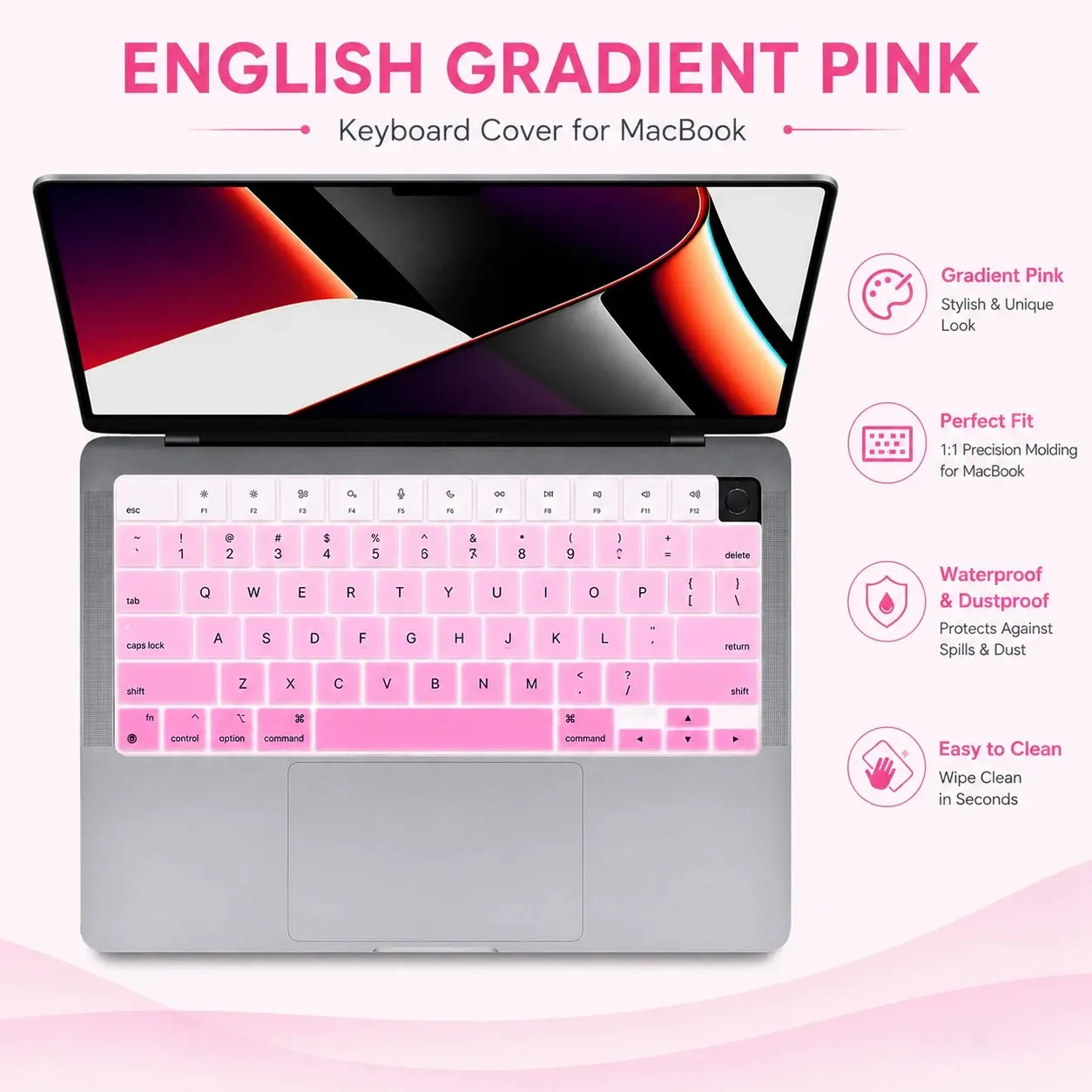 1pc Colorful Gradient Keyboard Cover Skin US ASIN Layout compatiblae with MacBook Air Pro M1 M2 M3 M4 M5 2021-2026, 2026 Neo 13" A18 Pro A3404 Ultra Thin Silicone Protector MacBook Accessories Laptop Keyboard Covers