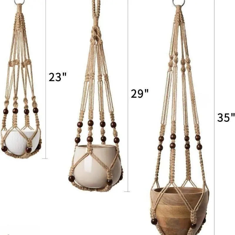 3-Pack Natural Cotton Linen Rope Macrame Plant Hanger Set with Hook, Hand-Woven Durable Hanging Baskets for Indoor & Outdoor Green Plant Flower Pots
