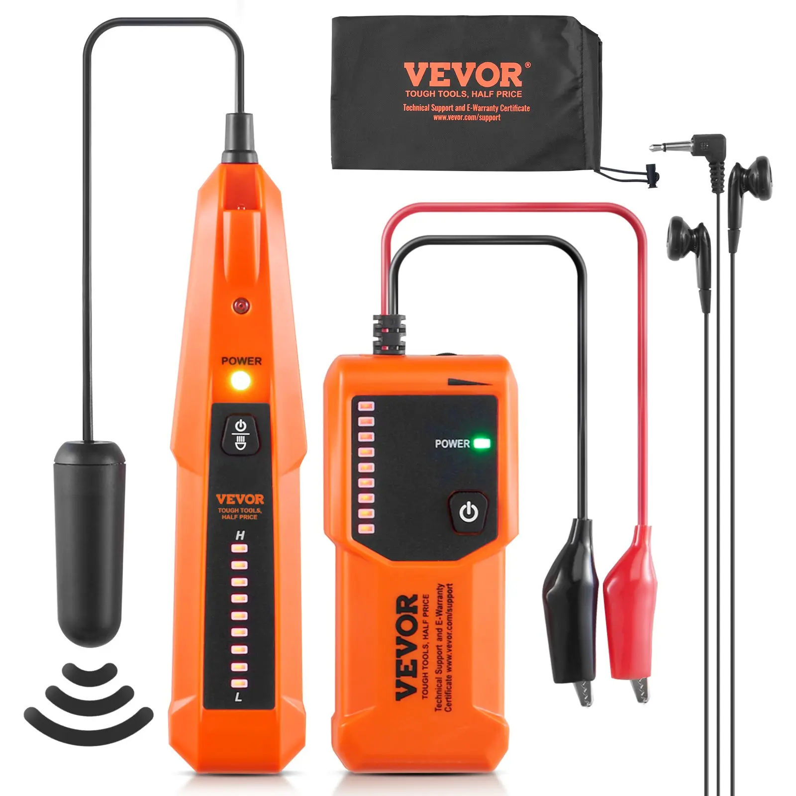 VEVOR Underground Cable Locator, 3 FT Max.Detection Depth, Wire Tracer Break Detector Finder with Earphone, 1000 FT Max.Detection Length Cable Tester for Pet Fence Buried Sprinkler Valve Irrigation