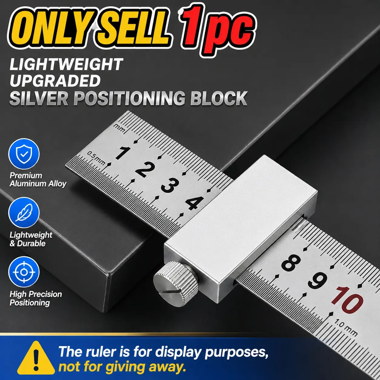 1pc lightweight upgraded silver positioning block, a versatile high-precision marking tool, Measuring Instrument, suitable for designers, engineers, and carpenters, fits a 20cm/7.8-inch steel ruler