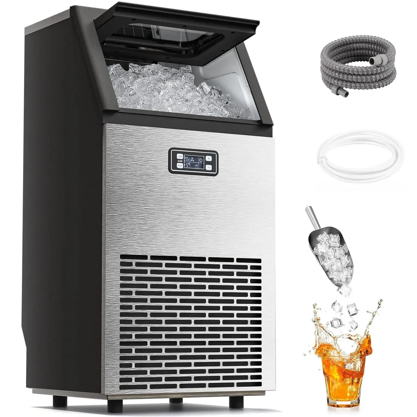 Commercial Ice Maker Machine, 2026 Upgraded 66lbs/80lbs/100lbs 24H Stainless Steel Ice Maker Machine with 33lbs Storage Capacity, Self-Cleaning Freestanding Ice Maker for Home Bar Restaurant Office Outdoor Cute Plush Keychain – Lovely Bag Charm, Adorable