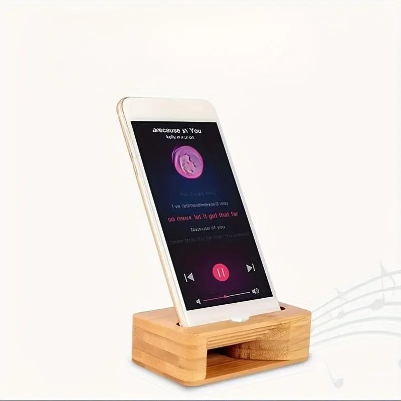 1pc Bamboo Phone Stand, Mini Speaker, Amplification Feature, Compatible with All Smartphones, Mobile Phone Holder