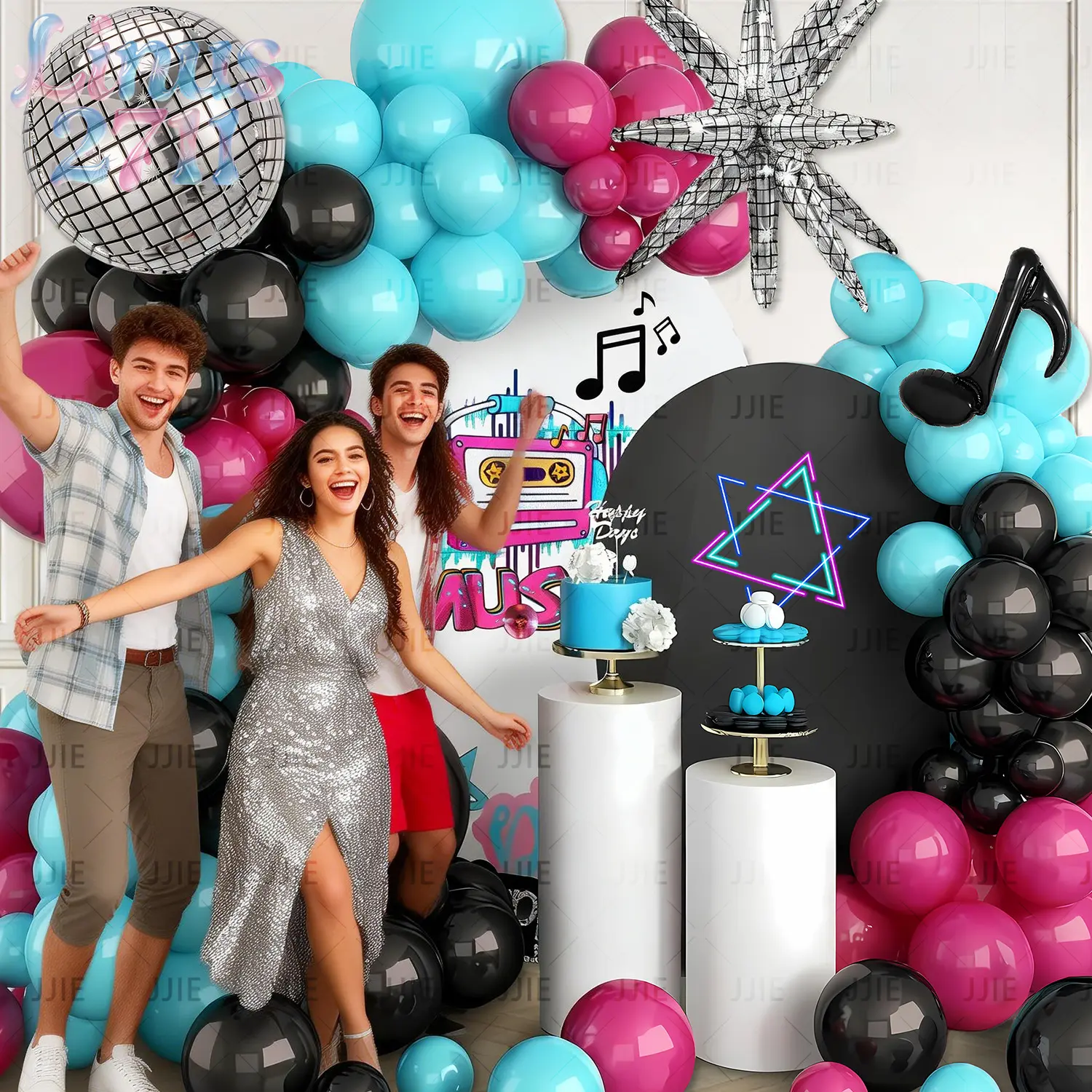 Retro Disco Balloon Garland Arch Kit 80s 90s Music Party Radio Guitar Note Balloon Kids Birthday Dance Party Stage Backdrop Photography Decor