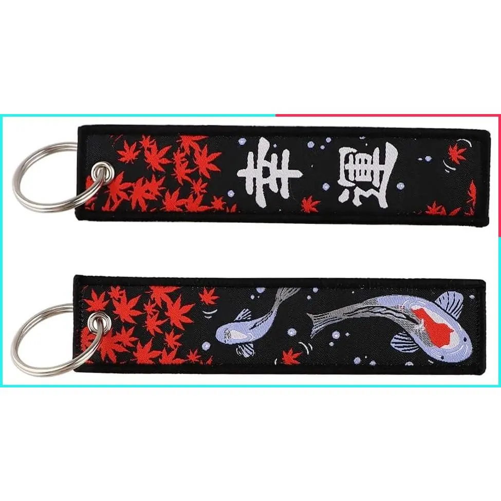 2 Pack Japanese Embroidery Key Fobs, Backpack Key Tags for Motorcycles, Keychains Keyrings Accessories Gift