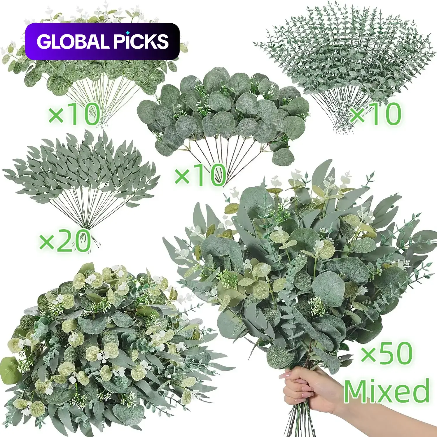 Artificial Eucalyptus Leaves, Faux Eucalyptus Set, Decorative Plants for DIY Wedding Bouquets & Home Decor, Evergreen Faux Plants, Artificial Faux Greenery #GLOBAL PICKS