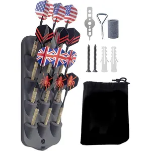 Dart Display & Stand - 12 Tip Dart Holder, Storage Bag, Mounting Accessories & Sharpening Tool