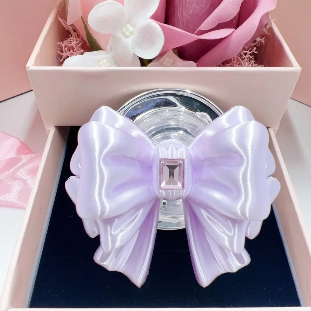 Cute 3D Pink Bow Phone Grip Tok With Rhinestone Decor Magnetic Foldable Expandable Pop Socket Finger Holder Stand For Smart Phone Electronic Mobile Accessory