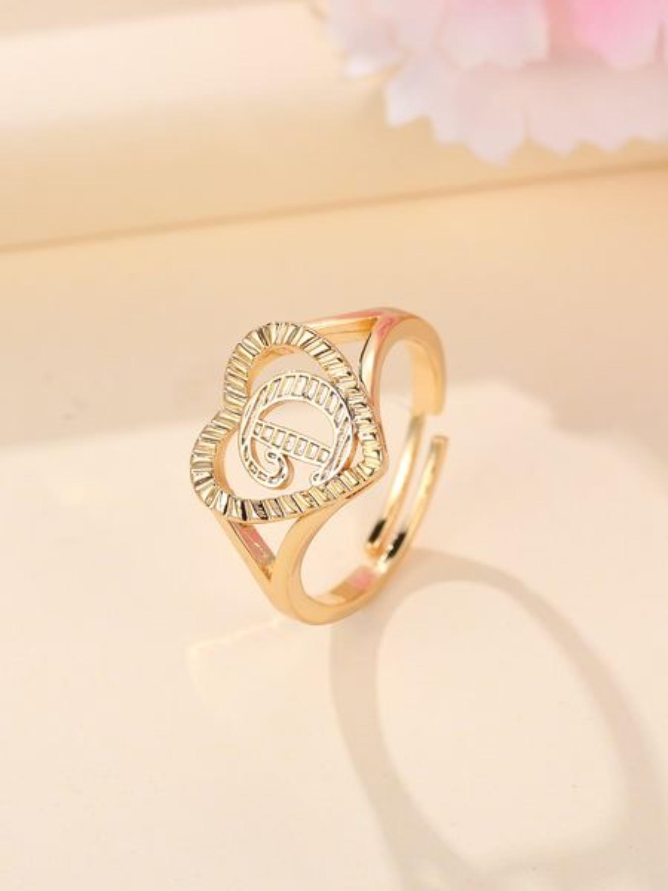 Mother's Day Gift Fashion Heart Shaped Hollow Out Letter Design Cuff Ring, Open Ring, Texture Metal Copper Material Decor Ring, Fashion Accessories For Women & Girls, Fashion Heart Rings