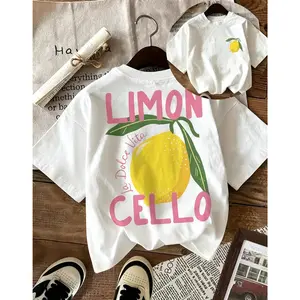 Women's Oversized Lemon & Letter Print Round Neck Shortsleeve Sport Top, Casual Everyday Lady Apparel for Summer Daily Wear