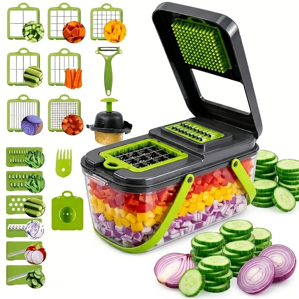 Large Capacity Storage Box Multi-Functional Vegetable Chopper, Stainless Steel Blade, Manual Operation, Egg Separator, Easy to Clean
