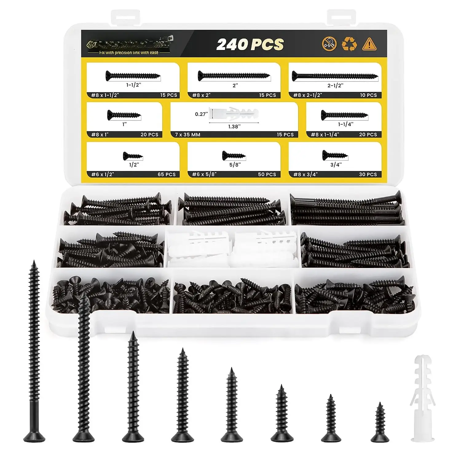 240 count  Screws  Kit,  E-Coated Flat  Screws Set
