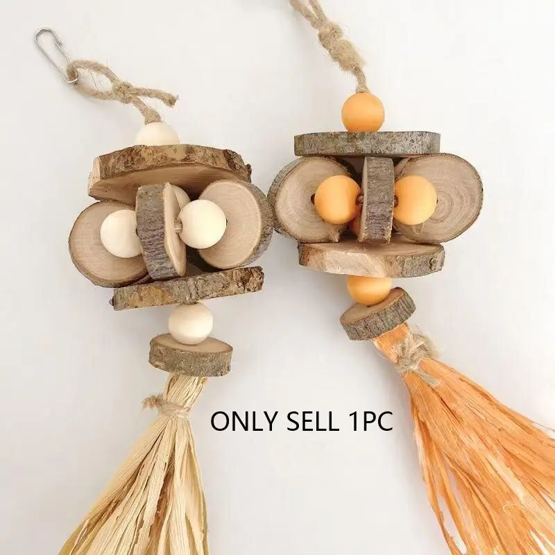 Natural Apple Wood Parrot Bird Toy, Bite-Resistant Decoration Hanging Piece, Stress Relief Accessory for Pet Birds Supplies