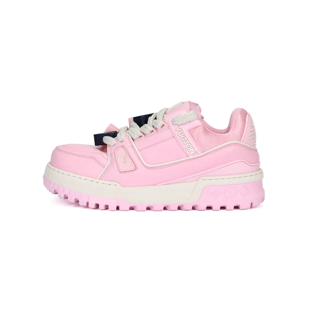 LOUIS VUITTON Women's Casual Pink Leather Low-Top Maxi Trainer Sneakers with LOVE Accent, Maison Mihara Verifiable Footwear with Credentials for Global Authentication