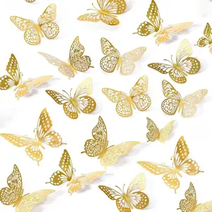 3D Gold Butterflies Wall Decor - 48 Pcs, 4 Styles, 3 Sizes, Removable Decorative Decal for Birthday, Party Celebrations