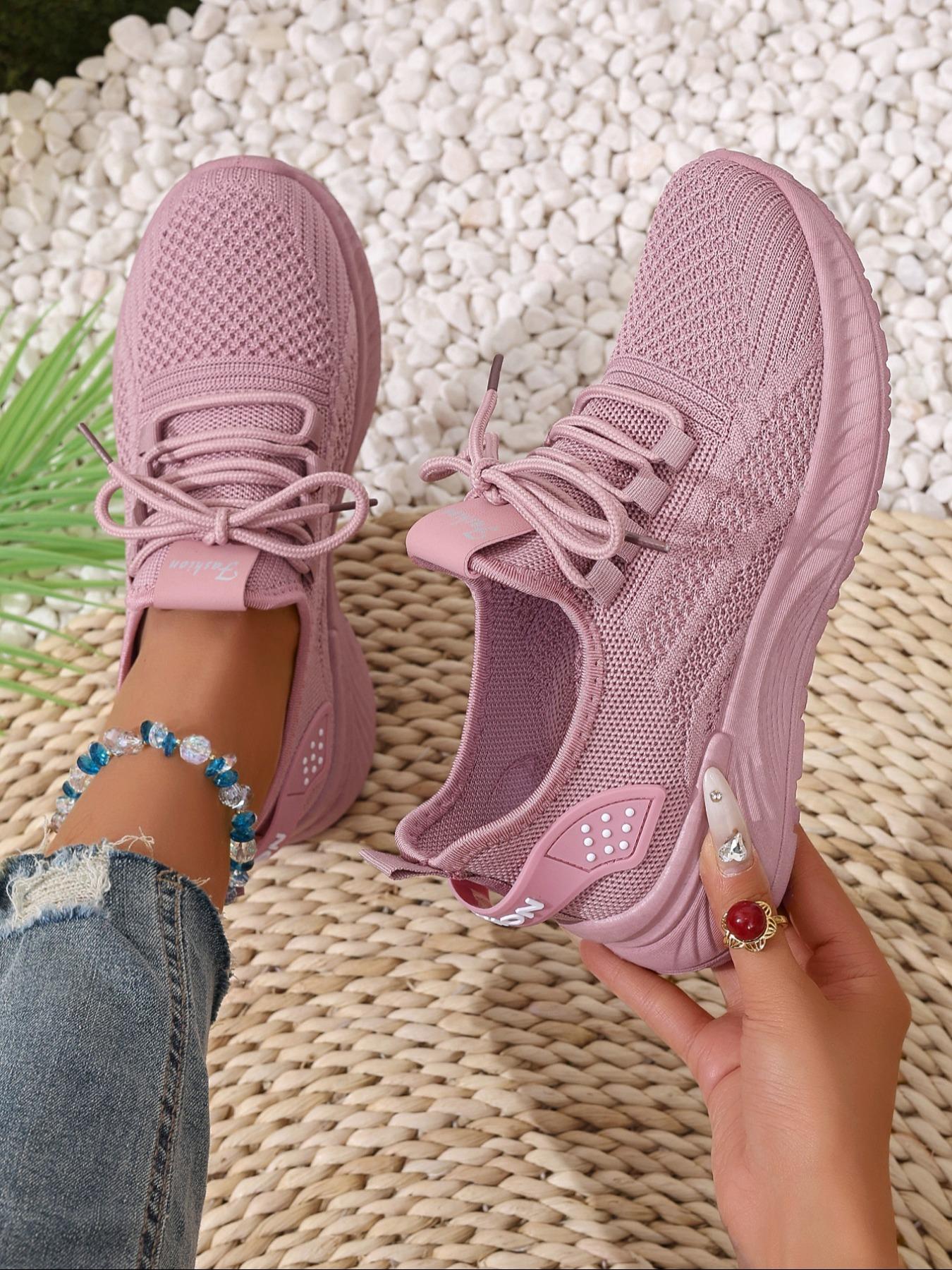 Women's Fashionable Mesh Breathable Lightweight Sneakers, Knitted Running Shoes, Casual Comfortable Sports Running Shoes, Female All-match Round Toe Shoes for Daily Wear