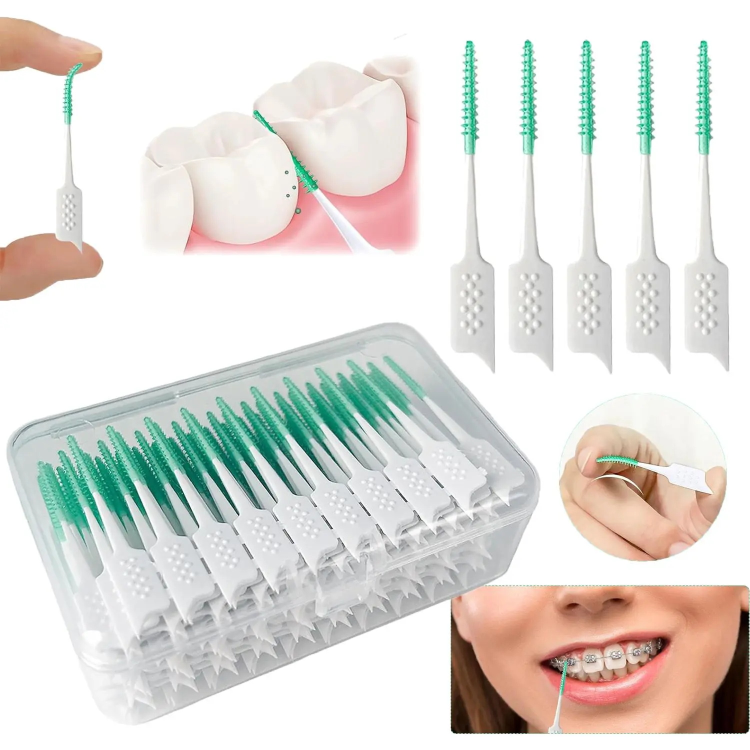 Soft Silicone Interdental Brush Dental Floss Picks, Disposable Teeth Cleaning Flossers, Professional Gentle Braces Brush, Effective Oral Care Tools for Daily Dental Health Maintenance