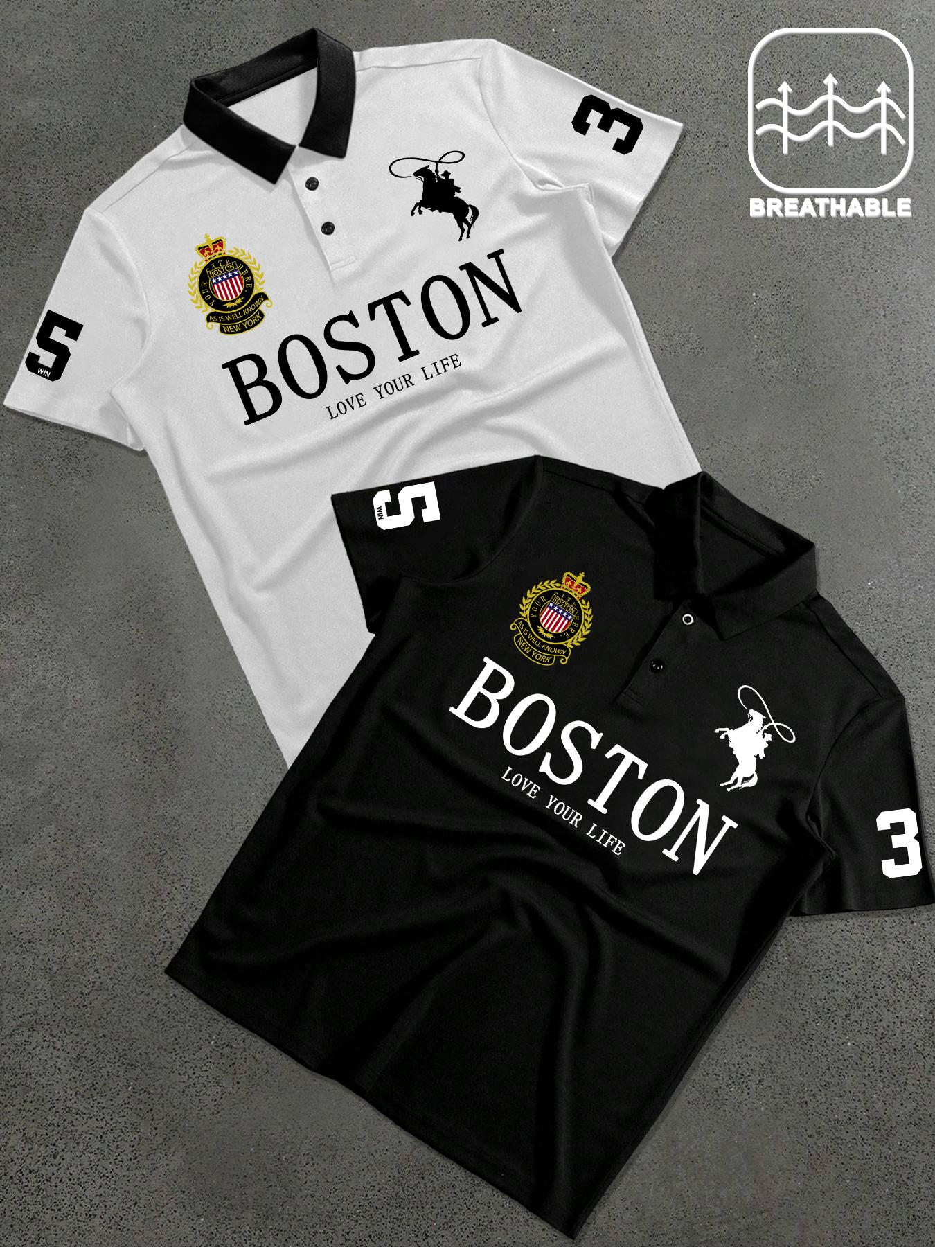 Men's Letter & Number Print Polo Shirt, Fitted Casual Collared, Regular Fit Casual Short Sleeve Top for Daily Outdoor Wear, Fashion Men's Clothes for All Seasons