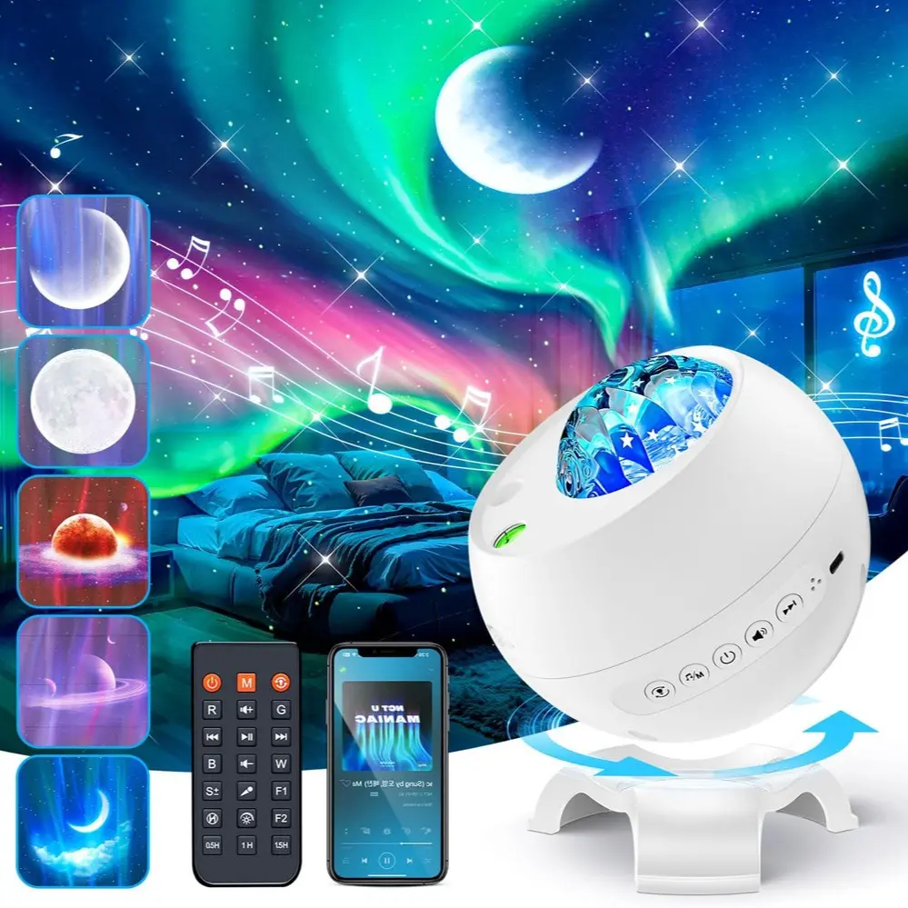 Rechargeable Projector Table Lamp Holiday Gifts Aurora Northern Light  Ambient Projector Light Bedroom Wireless Ocean Wave Star Moon Aurora Dome Projector