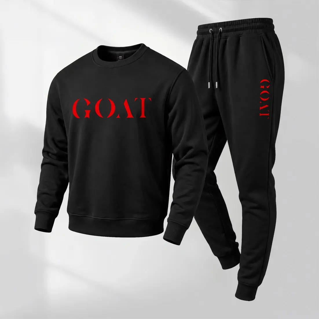 Men's Goat Graphic Crewneck Sweatshirt and Jogger Pants Set, Casual Long Sleeve Pullover with Drawstring Sweatpants, Fall Winter Tracksuit for Daily Wear, Travel, Lounge, Workout and Indoor Outdoor Activities