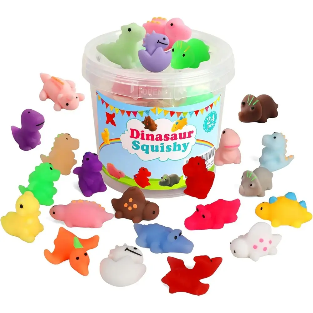 24 Pack Kawaii Mini Dinosaur Squishy Collectibles for Kids - Non-Toxic Satisfying Squeezy Material, Stress Relief Party Favors, Squishy Hunting, Relaxing ASMR, Birthdays Gifts, STEM Play Toys