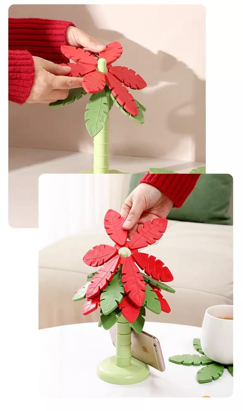 Creative Leaf Coasters Set - Thickened Heat Resistant Pads for Kitchen Foldable Anti-Scald Mat for Bowls Pots Mugs High Aesthetic Design Food Grade 299°C