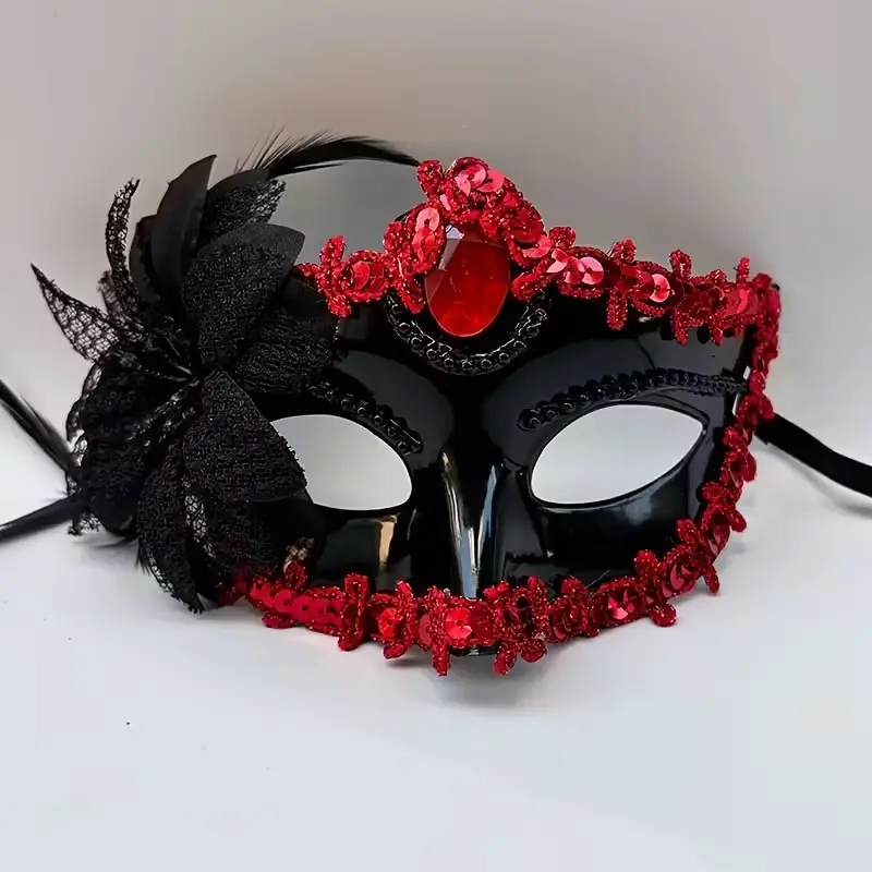 Sexy Venice Masquerade Mask, Elegant Feather and Gem Decor, Halloween, Theme Dinner, Cosplay, Bright Color, Durable Design