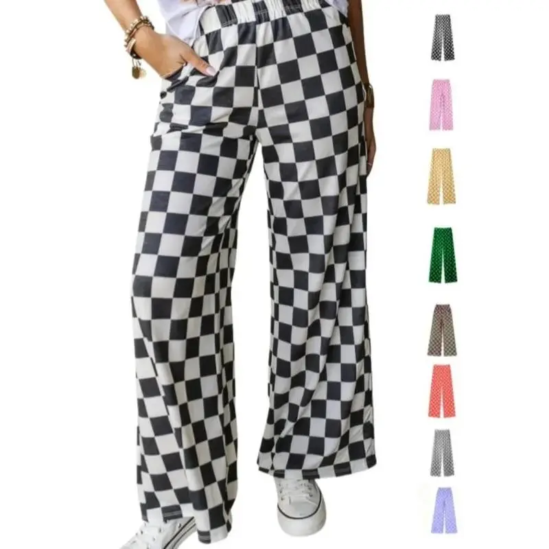 Women's Plaid Print Pocket Elastic Waist Straight Leg Pants, Casual Streetwear Pants, Casual Comfy Trousers for Daily Wear, Ladies Bottoms for All SeasonsA3m2
