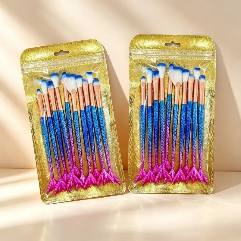 20-Piece Gradient Electroplated Mermaid Tail Makeup Brush Set, Full Set of Professional Beauty Tools for Eyeshadow Blending, Dreamy Girly Stylish Design, Portable & Space-Saving Storage, Daily Makeup Brushes for Students, Makeup Brushes Kits