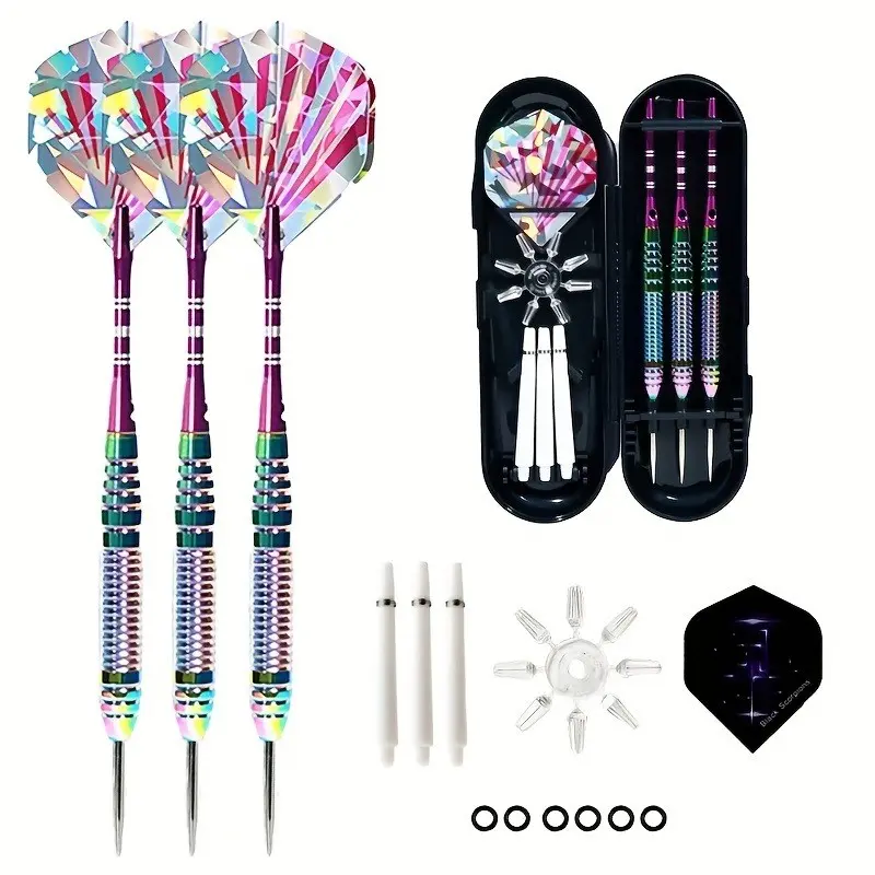 3pcs Hard Dartboard Dart Set, 23g Steel Tip Darts, Aluminum Shafts, 3 Extra Shafts, 6 Rubber Tops, Dart Wing Protector, /blue