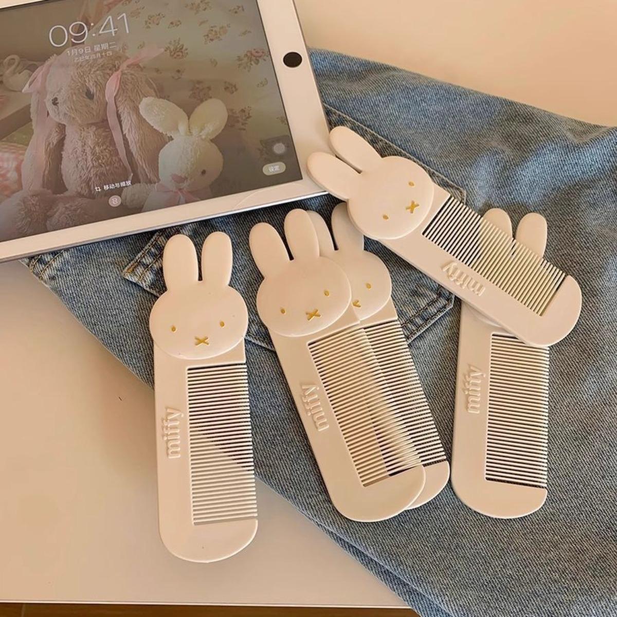 Kawaii Anime Miffy Rabbit Comb Cute Cartoon Portable Pocket Comb Smooth Hair Anti-static Multi-toothed Bangs Comb Gift for Girls