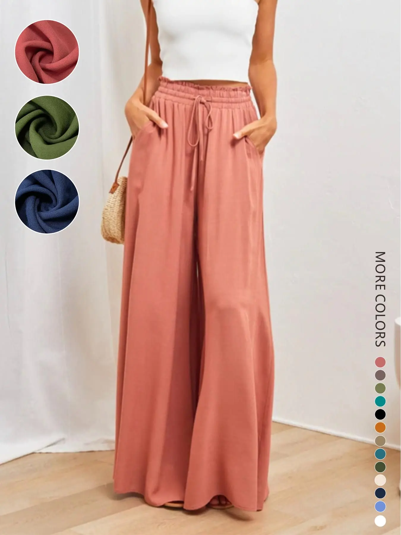 New Spring Summer Casual Drawstring Adjustable Wide Leg Loose Baggy Fashion Versatile Long Pants for Women, Casual Chic Trousers, Comfortable and Stylish Everyday Wear
