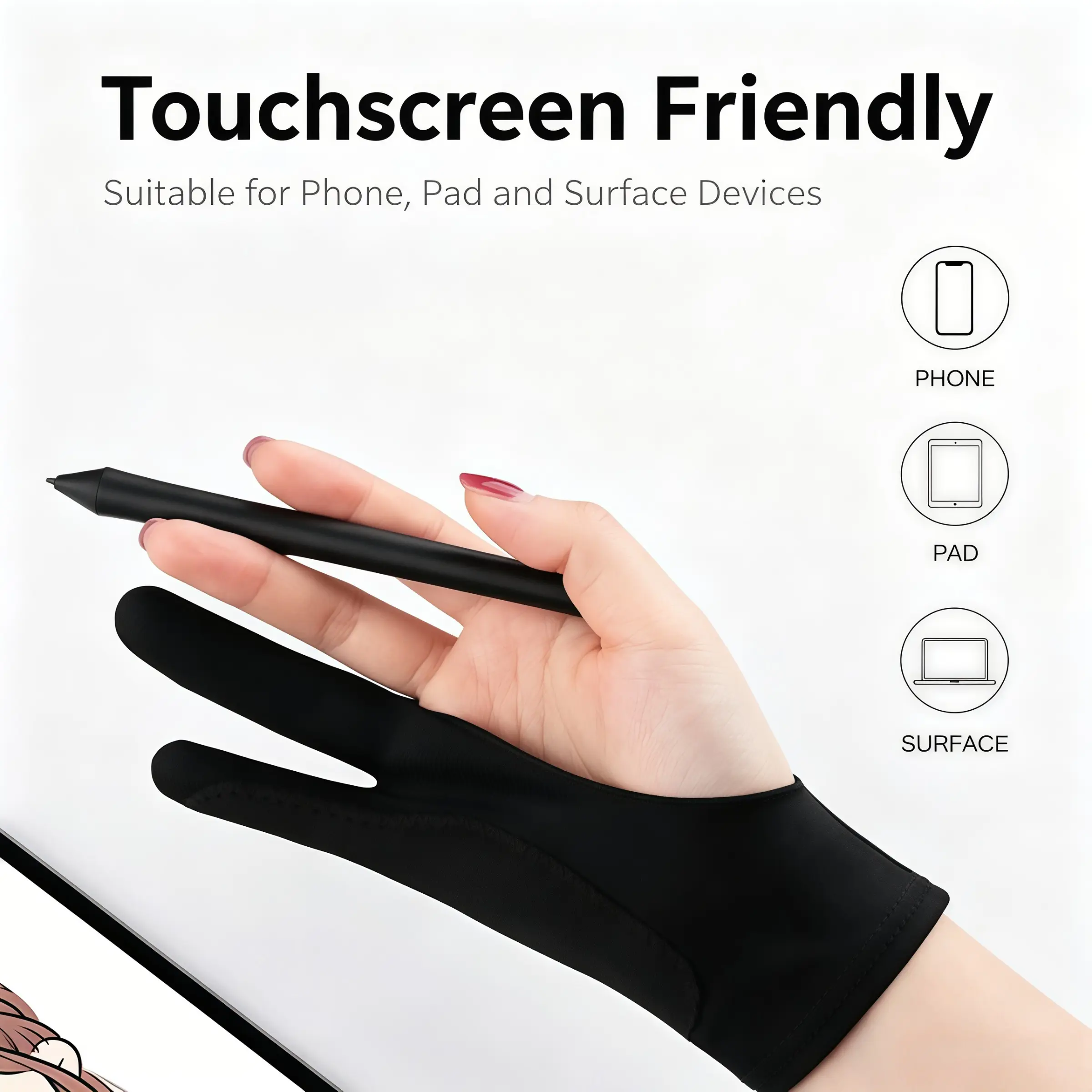 2 Pack Two-Finger Artist Drawing Gloves, Anti Palm Touch & Smudge, Elastic Breathable Fabric for iPad, Graphic Tablet, Sketch, Digital Painting, Artist Supplies, Sketching Supplies