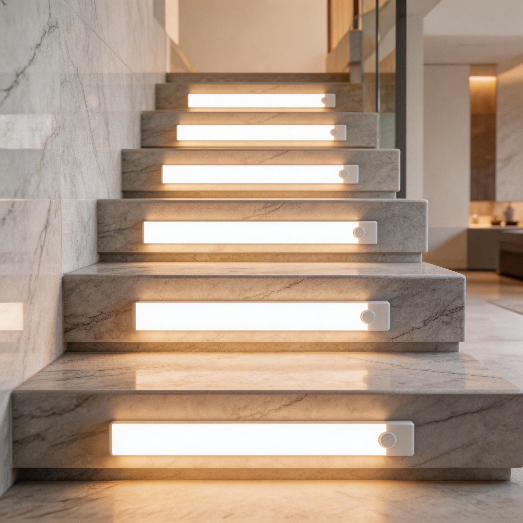6 - Pack Motion Sensor LED Stair Lights Indoor, USB Rechargeable Magnetic Stick On Night Lights, Wireless Under Cabinet Lighting for Kitchen, Closet, Hallway, Bedroom