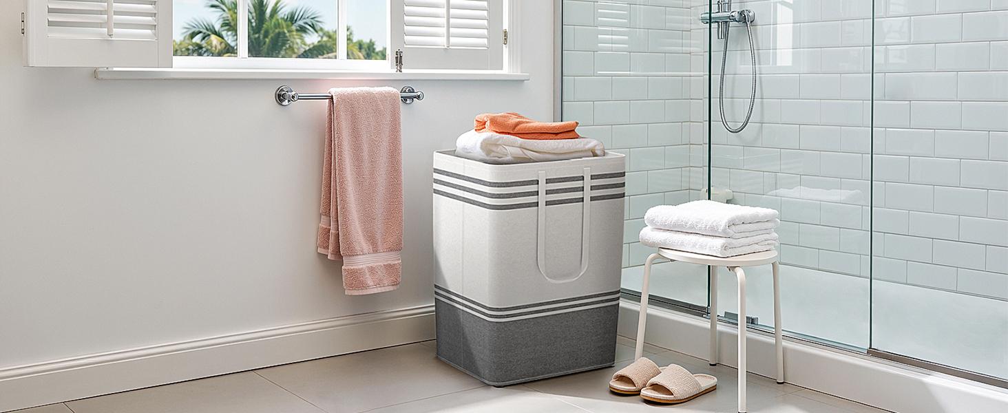 2 Pack Large Laundry Baskets, Laundry Hampers, Freestanding Waterproof Collapsible Clothes Bag with Extended & Reinforced Handles - Clothes Basket for Dorm, Bathroom, Home (Light Grey/75L)