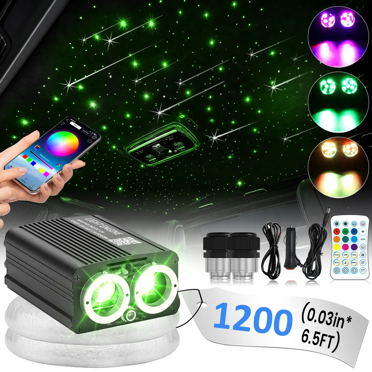 1200pc 2M 32W Starlight Headliner Kit Twinkle Meteor Fiber Optic Star Light Headliner Kit Starry Sky Galaxy Lamp Car Home Roof Ceiling Ambient Light Luxury Car Interior Mod Bedroom Decor Lighting