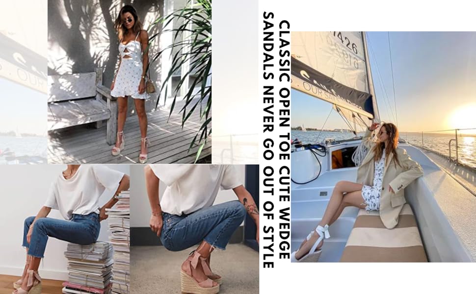 Fashare Womens Espadrilles Wedges Sandals Heels Open Toe Tie Lace Up Platform Ankle Strap Summer Dress Shoes