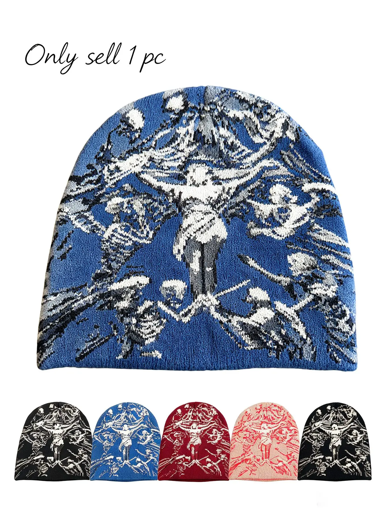 Gothic Skull Knit Cold Hat, Lightweight Quick-Dry Moisture-Wicking, Unisex Dark Style Streetwear, 10 Colors, Sporty Baseball Cap