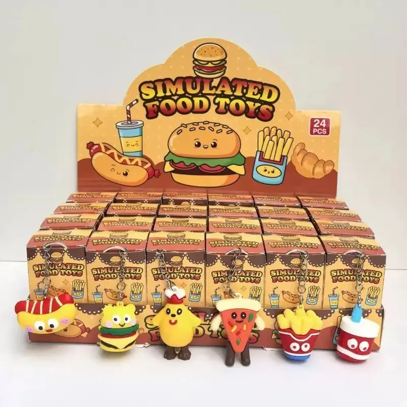 24 Mini Burger Keychains, Cartoon Toy School Prize, Blind Box Gift, Mini Pendant, Collectible Keychain, Cute Key Ring