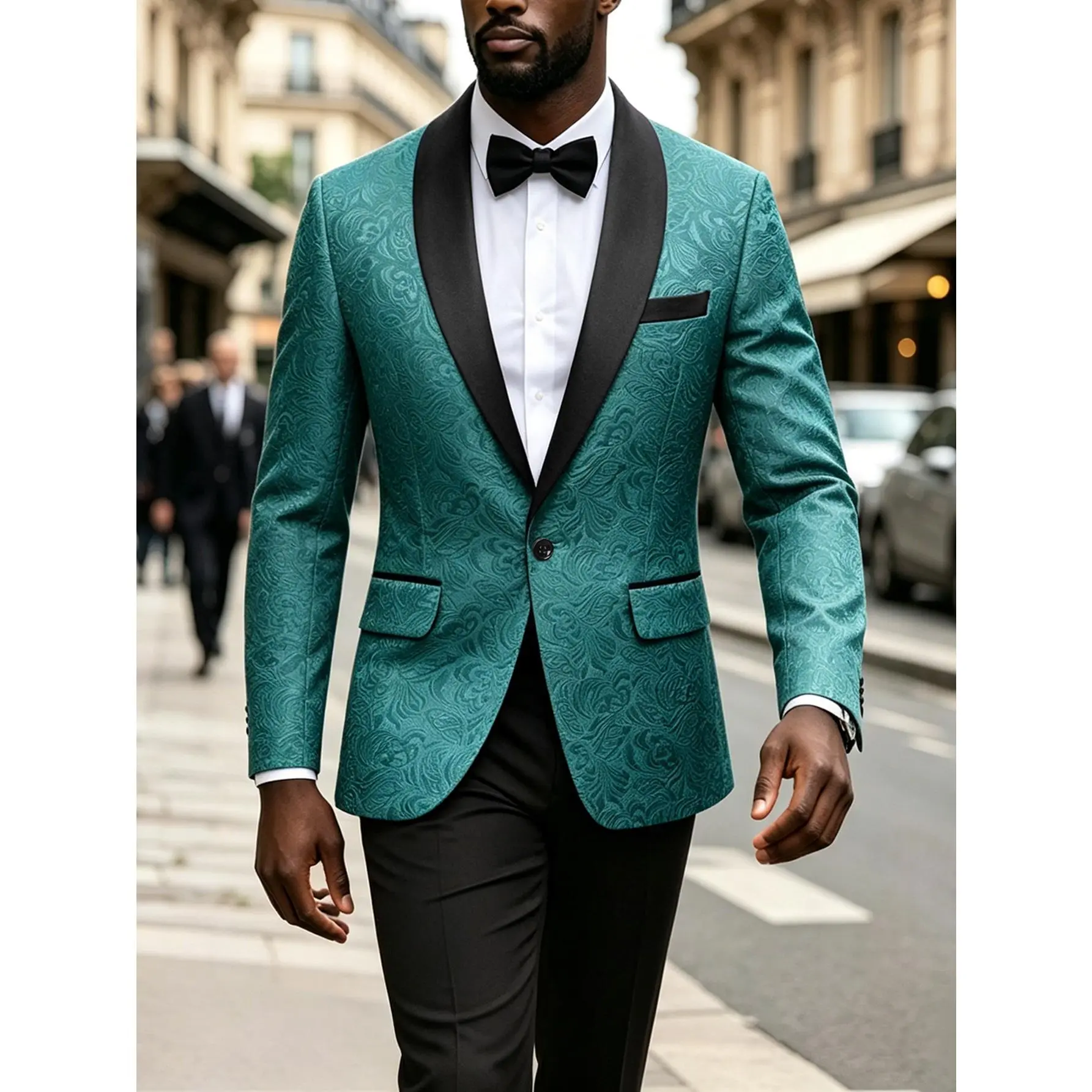 Men’s Floral Tuxedo Blazer, Shawl Lapel One Button Jacquard Suit Jacket for Wedding, Prom, Party, Dinner