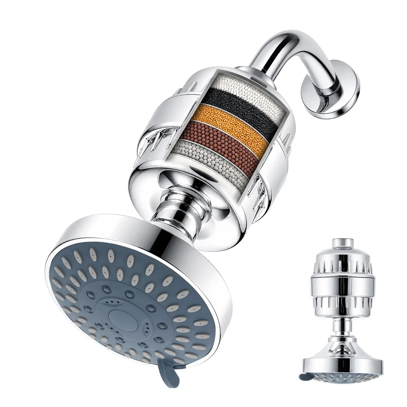 【IdealHouse】Filtered High Pressure Shower Head with 5 Spray Modes, Multi Stage Water Filter Showerhead for Hard Water, Removes Chlorine and Impurities, Improves Skin and Hair Health