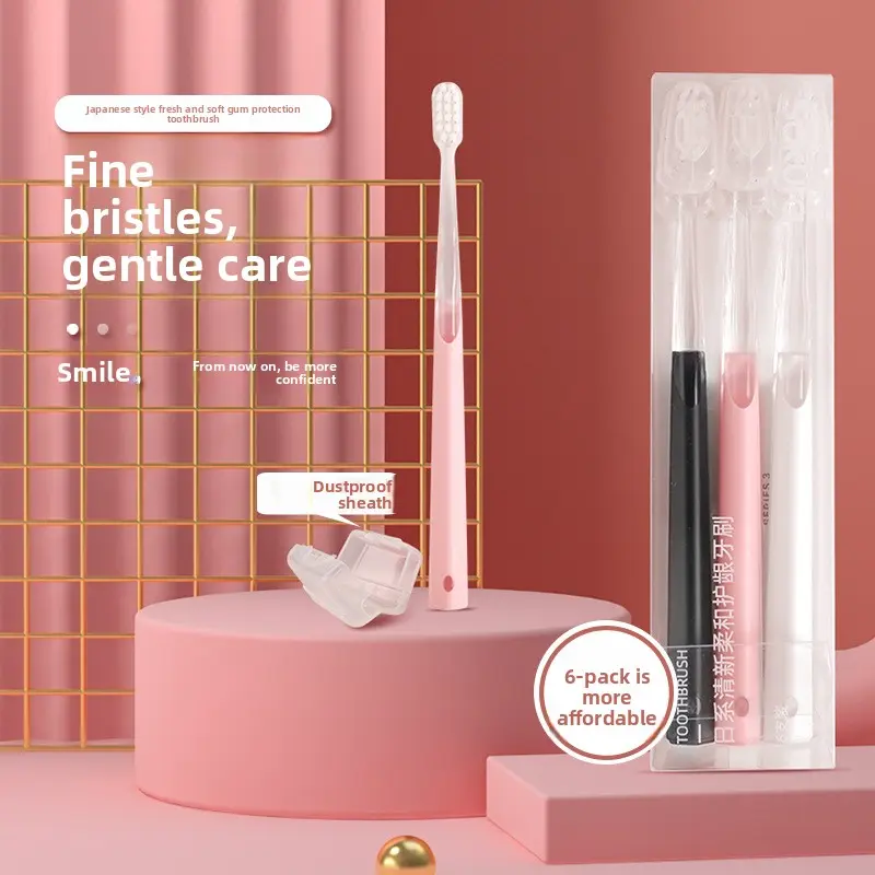 Japanese-Style Soft Toothbrush 6-Pack for Gentle Oral Care and Deep Cleaning, with Fine Bristles and a Dustproof Cap, Gentle Clean, Unscented, Soft Bristles