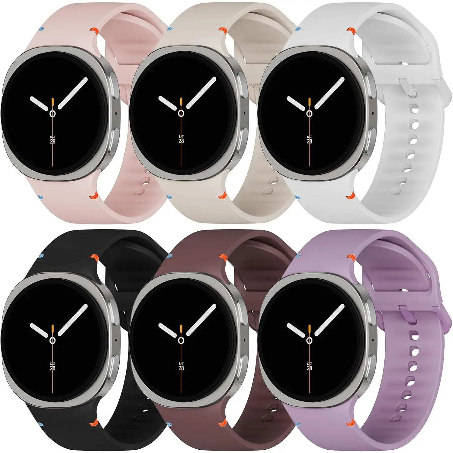 Colorful Silicone Sport Bands Accessories for Samsung Galaxy Watch 8/8 Classic Wearable - 1-Click No-Gap Replacement Strap for 40mm/44mm Watch 8, 46mm Classic, Men & Women (6 Packs)