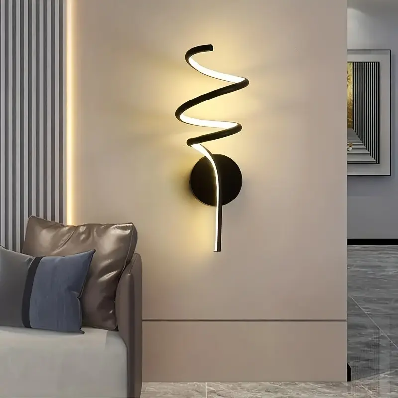 Modern LED Wall Light, Spiral Design, Three-Tone Dimmable, Ideal for Stairs, Living Room, Bedroom, Circular Corridor