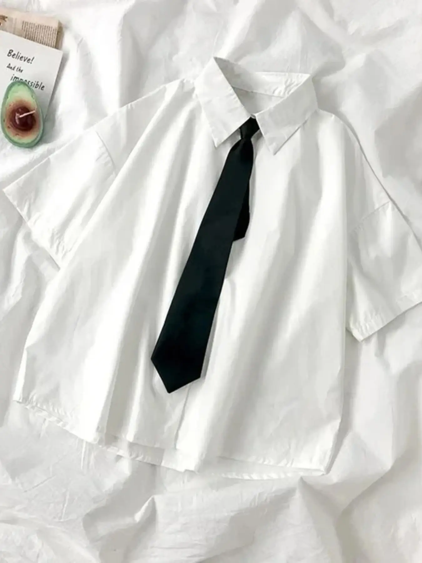 Solid color shirt female new summer Korean version of the preppy style loose casual all match short-sleeved shirt student jacket send tie