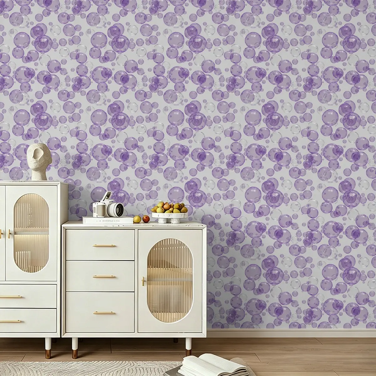 Purple Bubble Pattern Peel and Stick Wallpaper, Sticky Wallpaper Peel and Stick, Removable Seamless Wall Sticker, High-Definition Sun-Resistant, Bathroom Decor